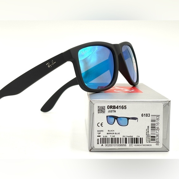 Ray-Ban Polarized Sunglasses Blue Mirror Wayfarer RB4165 Black Rubber Soft 202 - Picture 5 of 15